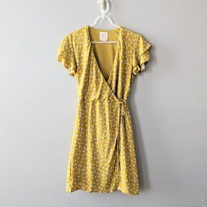 Yellow Floral Wrap Dress